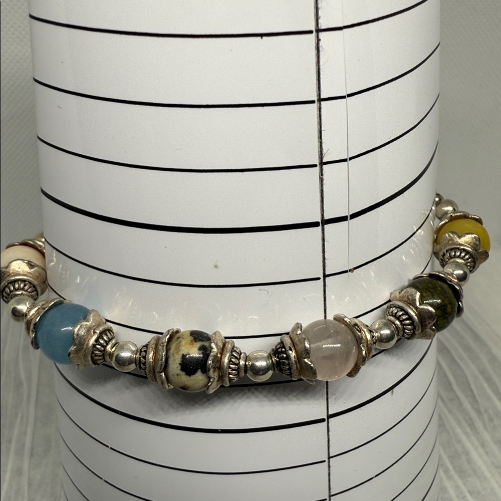 Silver Tone (Untested) Multi-Stone Beaded Bracele… - image 4